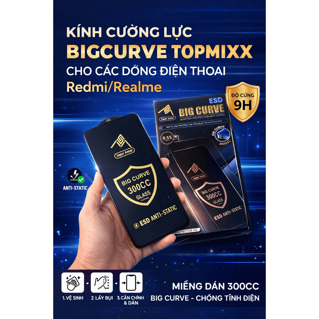 Kính Cường lực BigCurve TOPMIXX Cho Các Dòng Điện Thoại Redmi/Realme