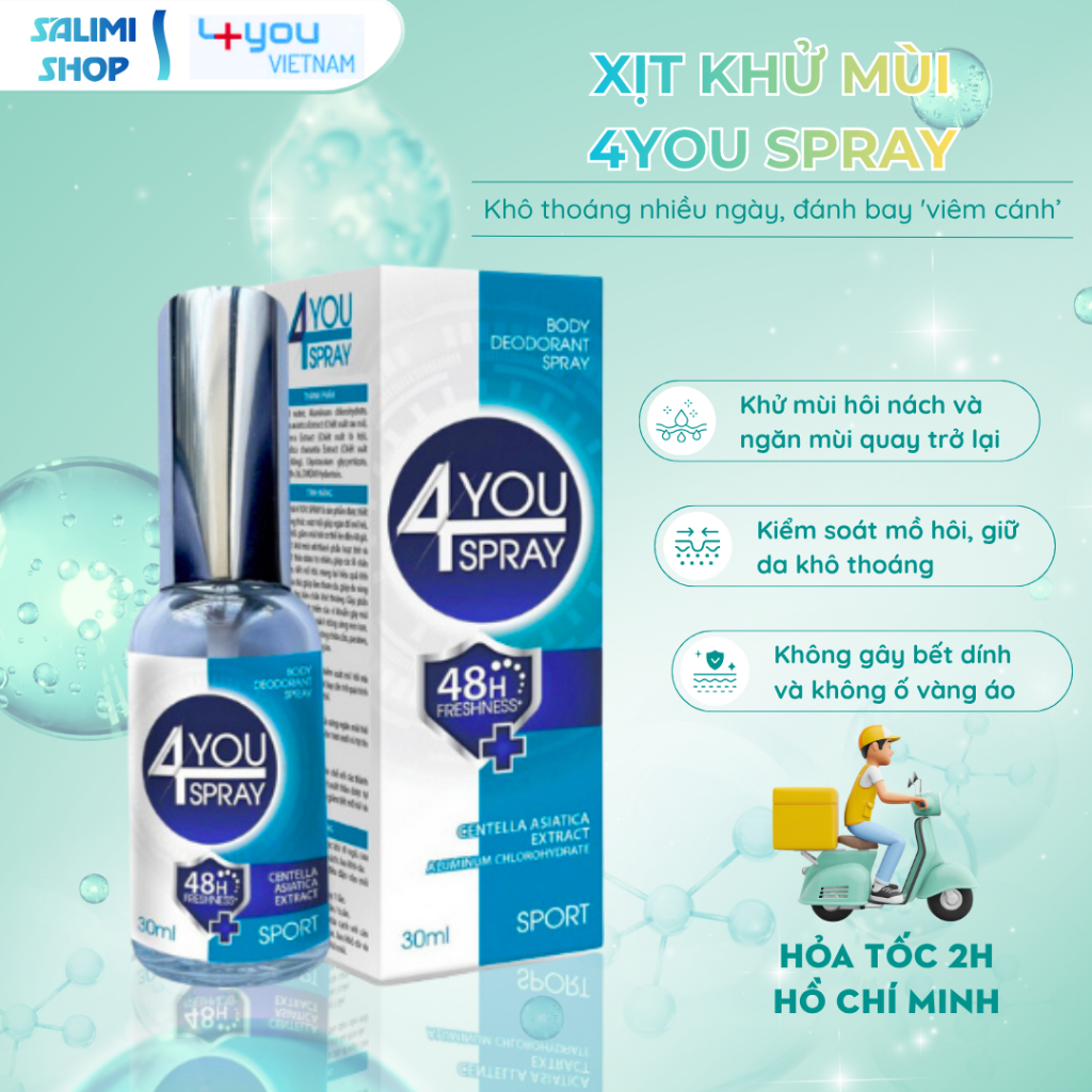 Xịt Ngăn Mùi Toàn Thân 4YOU SPRAY 30ml, Khử Mùi Hôi Nách, Hôi Chân, Không Gây Ố Vàng Áo
