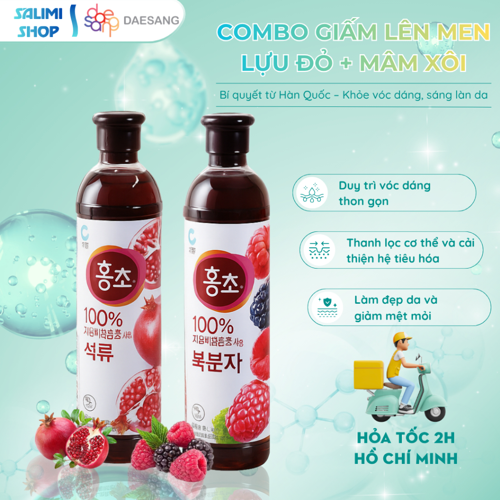 [Combo 2 Vị] Nước Uống Pha Chế Hongcho Vị Lựu Đỏ và Mâm Xôi - Chai 500ml/900ml