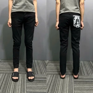 Quần Jean Nam đen không rách hoa tiết logo túi new
