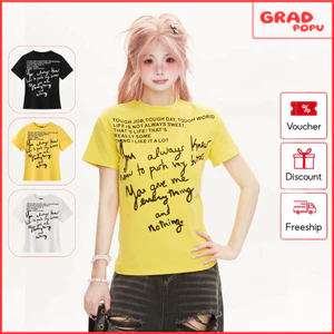 Áo thun nữ GRADPOPU tay ngắn vai in họa tiết chữ cái cổ điển năng động trẻ trung chào hè 2026 PA68