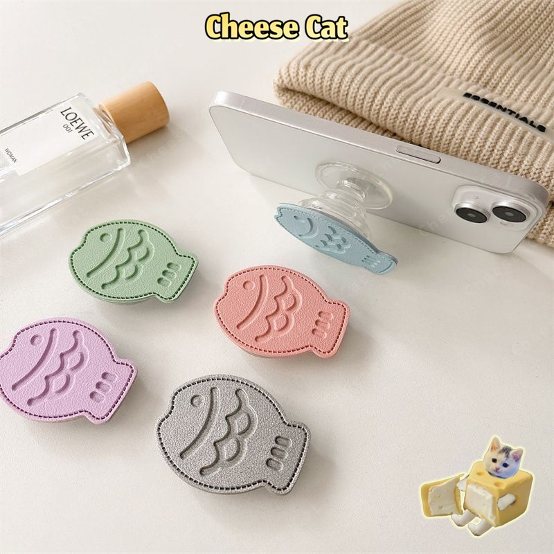 Giá đỡ điện thoại Taiyaki bằng da màu xanh Giá đỡ điện thoại di động bằng keo có thể thu vào