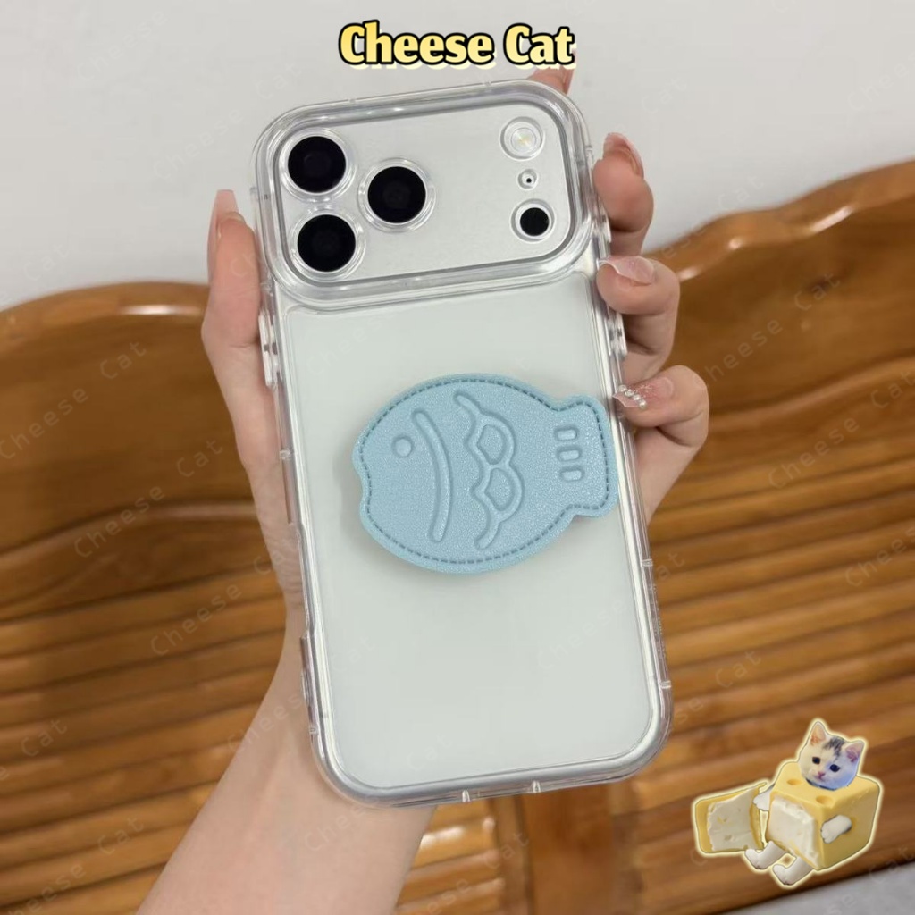 Giá đỡ điện thoại Taiyaki bằng da màu xanh Giá đỡ điện thoại di động bằng keo có thể thu vào