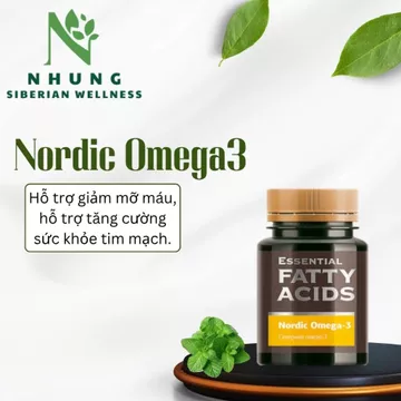 Thực phẩm Siberian Wellness Nordic Omega-3, thực phẩm bổ sung omega-3 cho sức khỏe, chai 60 viên."