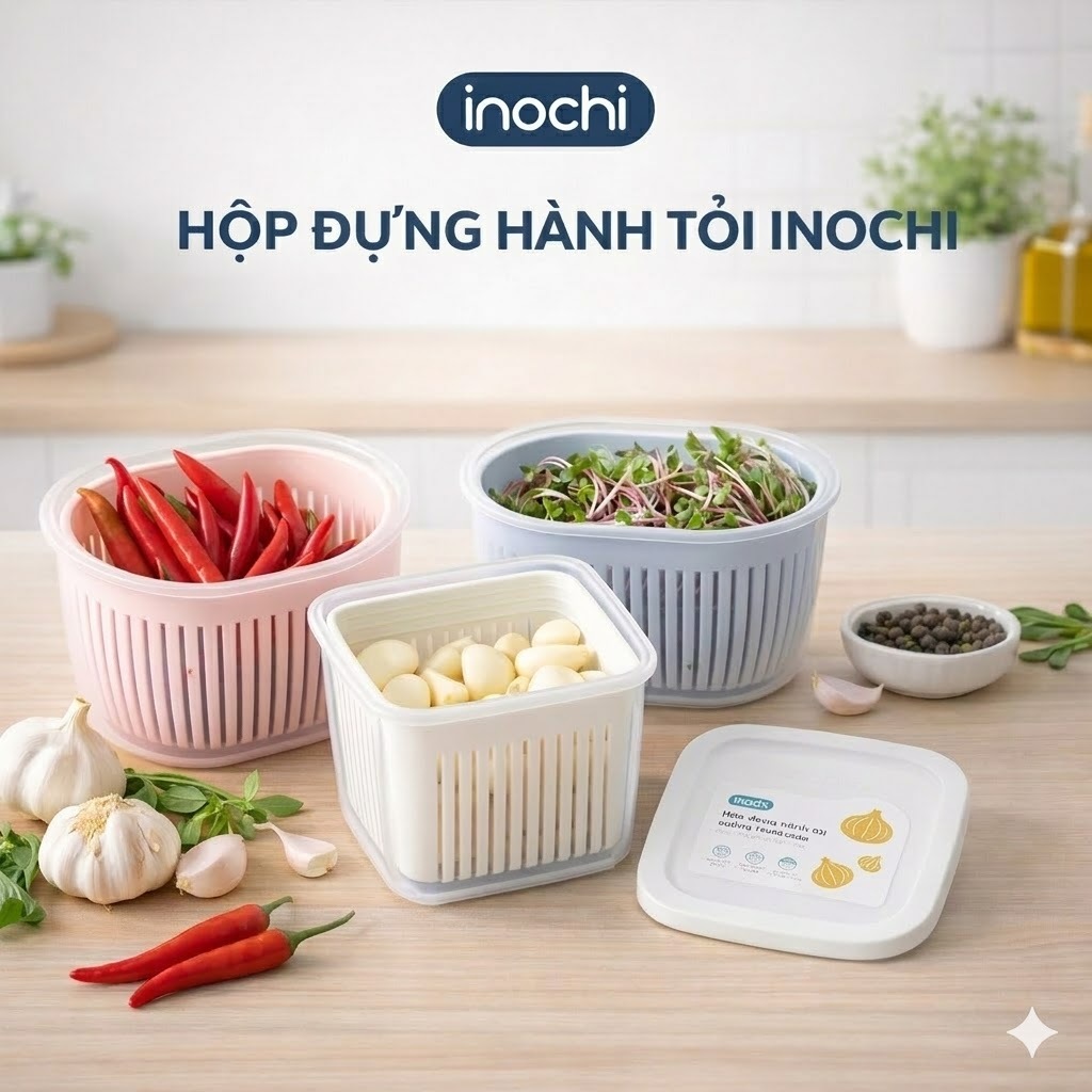 Hộp đựng hành tỏi Inochi - Hokkaido, bảo quản 3 tháng trong tủ lạnh, các loại rau thơm, củ, quả