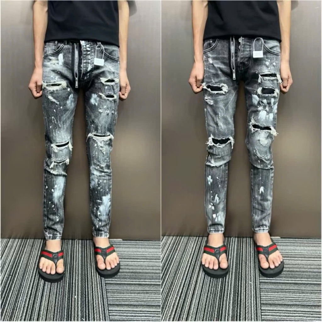 Quần Jean Nam xám khói bốn sơn to khóá lệch