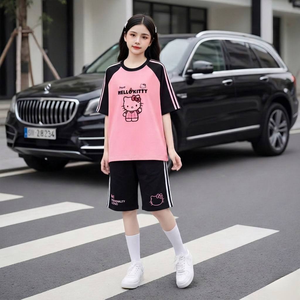 Áo hello kitty tay viền cho bé gái size đại BEESHOP H26044A