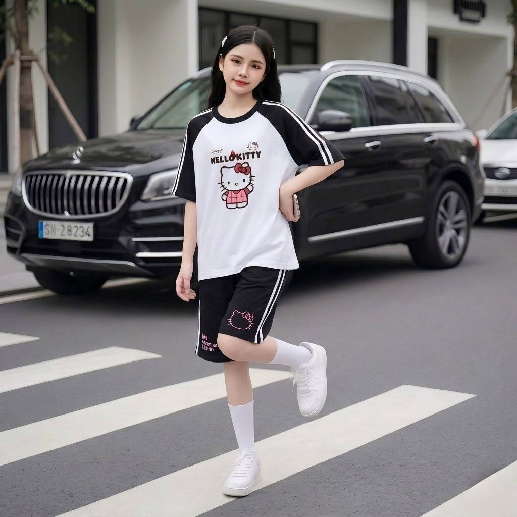 Áo hello kitty tay viền cho bé gái size đại BEESHOP H26044A