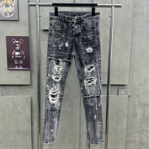 Quần Jeans Nam Xám Tua Có Vảy Sơn Có Bốn Cúc