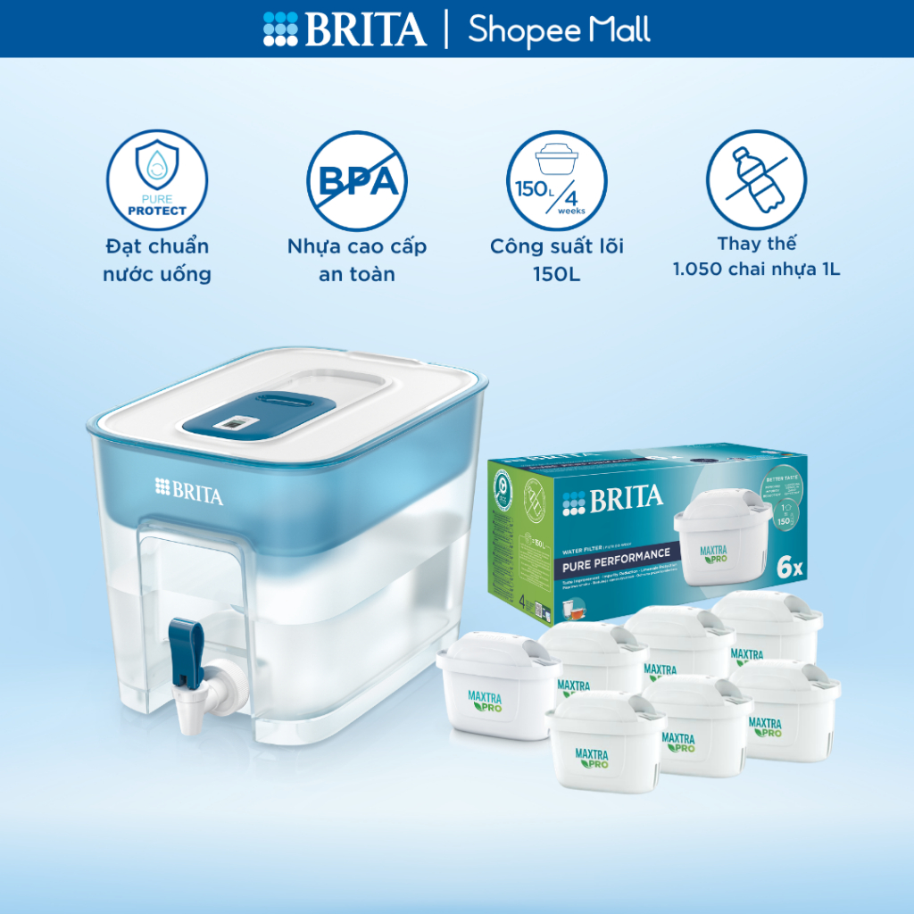 Combo Bình lọc nước BRITA Flow 8.2L + Hộp 6 lõi lọc BRITA Maxtra Pro