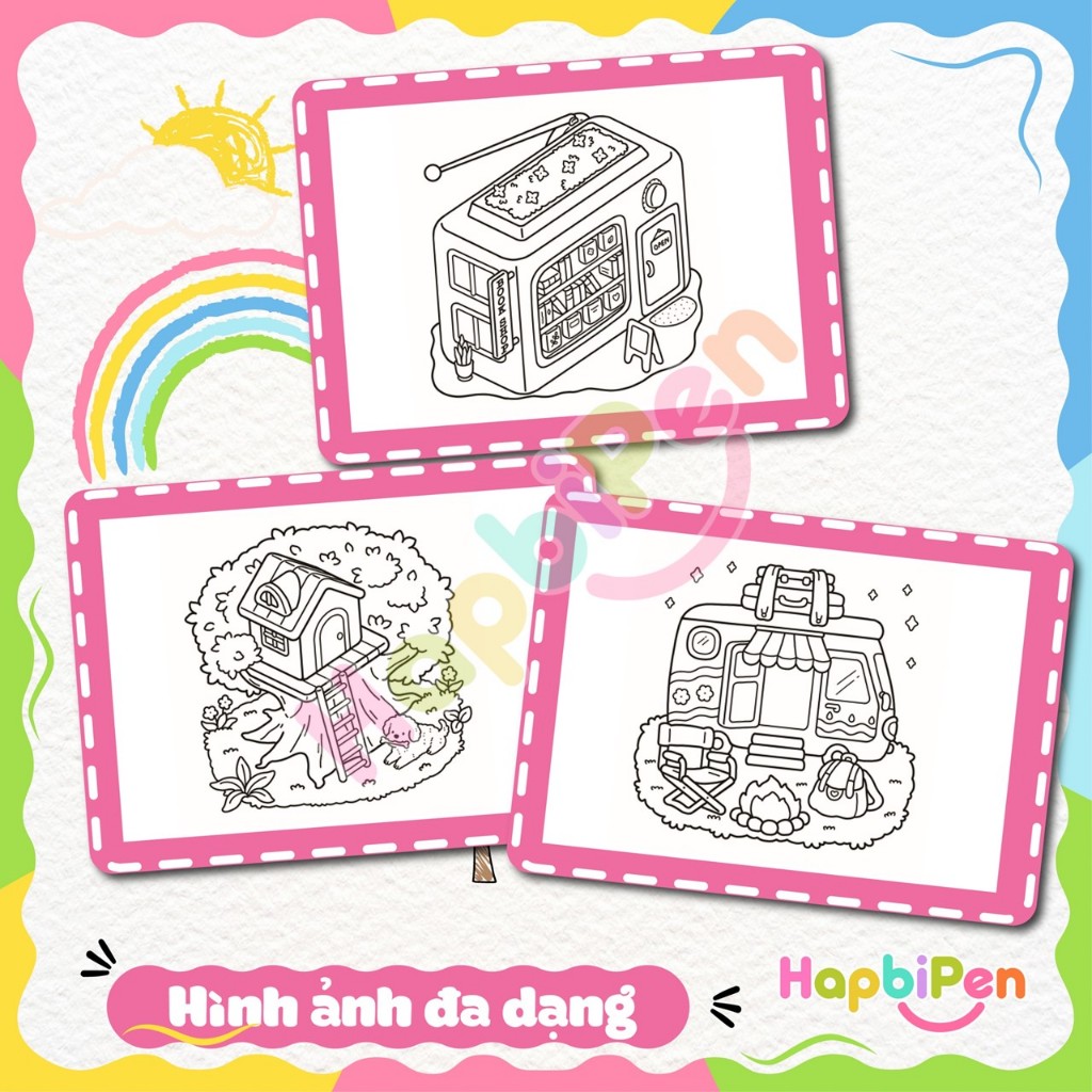 Bộ tranh tô màu 47 trang với chủ đề Cozy Corner khổ A4 và A5 dành cho bé tô màu thư giãn Vol 4