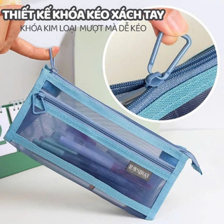 Túi Bút Lưới 2 Ngăn – Túi Đựng Bút Khóa Kéo Kim Loại, Nhỏ Gọn, Tiện Lợi Cho Học Sinh Văn Phòng