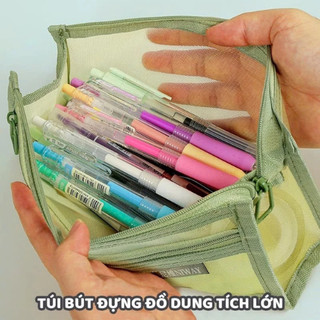 Túi Bút Lưới 2 Ngăn – Túi Đựng Bút Khóa Kéo Kim Loại, Nhỏ Gọn, Tiện Lợi Cho Học Sinh Văn Phòng
