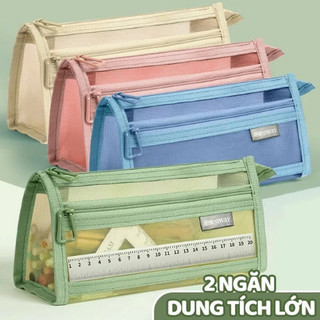 Túi Bút Lưới 2 Ngăn – Túi Đựng Bút Khóa Kéo Kim Loại, Nhỏ Gọn, Tiện Lợi Cho Học Sinh Văn Phòng