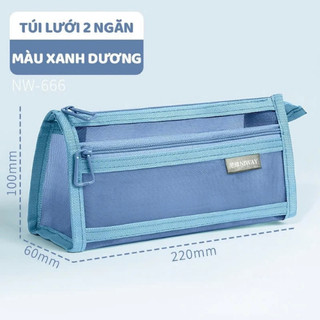 Túi Bút Lưới 2 Ngăn – Túi Đựng Bút Khóa Kéo Kim Loại, Nhỏ Gọn, Tiện Lợi Cho Học Sinh Văn Phòng
