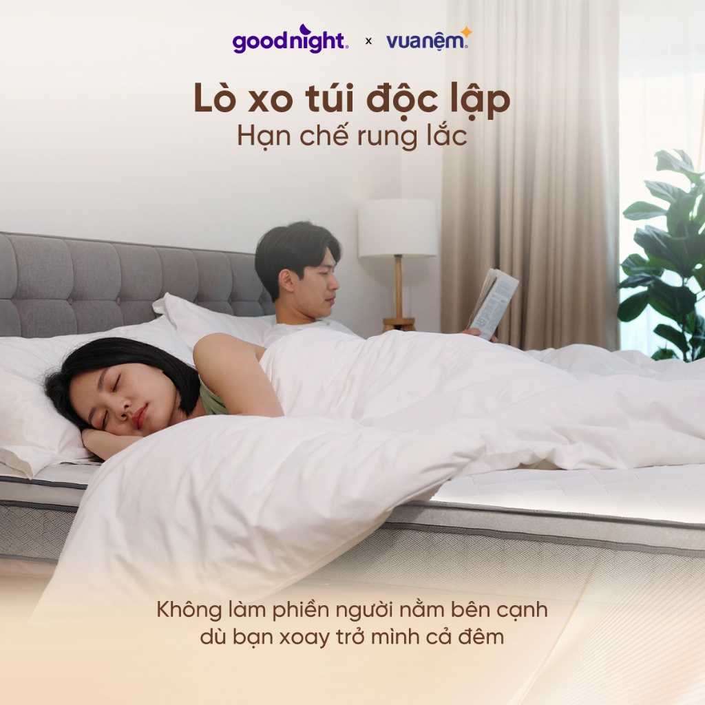 [SĂN GỐI TẠI LIVE] Nệm Lò Xo Vua Nệm Goodnight Sleep Wave Hybrid 20cm, Đệm Lò Xo Khách Sạn, Nệm hè