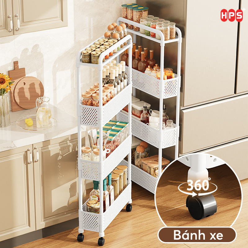 Kệ Đựng Đồ Đa Năng Khe Hẹp Tiết Kiệm Diện Tích HPS, Giá Nhựa Đựng Đồ Có Bánh Xe, Sắp Xếp Gọn Gàng Cho Nhà Bếp,Phòng Tắm