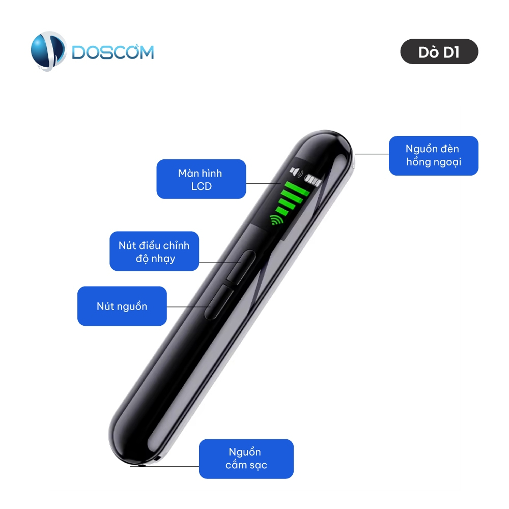 Máy Dò Camera Ẩn D1 Doscom – Quét GPS, Wifi, Ghi Âm | Phát Hiện Nghe Lén Siêu Nhanh 1500 Lần/s