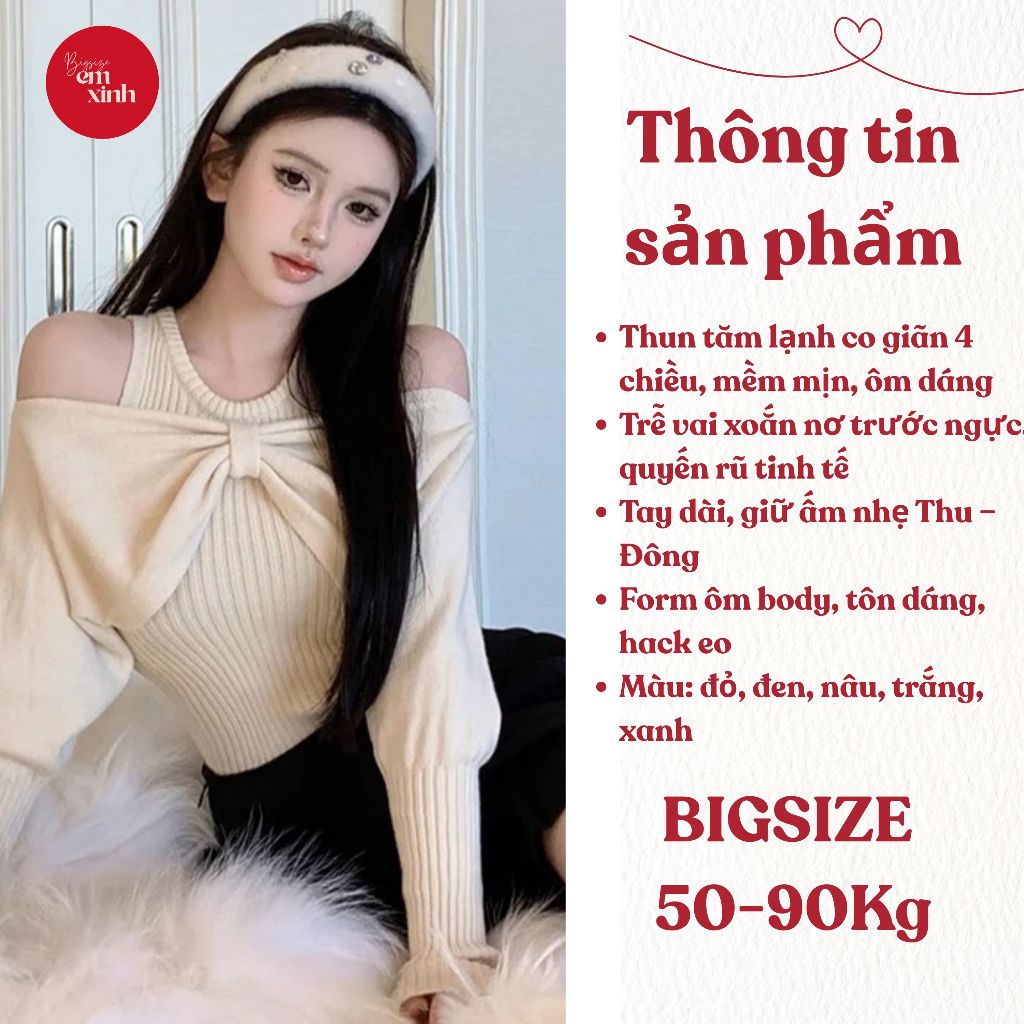 Áo Trễ Vai Dài Tay Xoắn Nơ Chất Thun Tăm Co Dãn - Thời Trang Thu Đông Bs040 | EmxinhBigsize