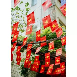 Dây Cờ Tổ Quốc - Đảng (In 2 Mặt) Cờ Đỏ Sao Vàng Dài 10m Gồm 20 Cờ – Vải Phi Bóng Dùng Treo Trang Trí Dịp Lễ Tết, Sự Kiện