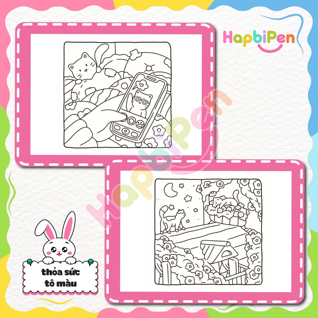 Bộ tranh tô màu cho bé với 42 trang chủ đề Happy Travel Vol 5 với phong cách tranh Kawaii dễ thương