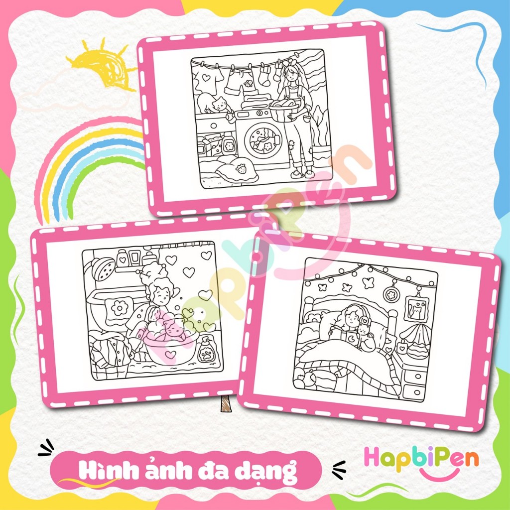 Bộ tranh tô màu cho bé với 42 trang chủ đề Happy Travel Vol 5 với phong cách tranh Kawaii dễ thương