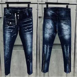 quần Jeans nam xanh khóa hai chân sau phối khóa lệch có bốn cúc