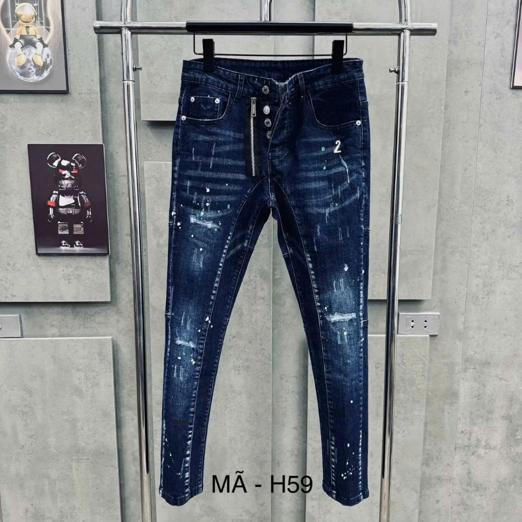 Quần Jean Nam xám khói bốn sơn to khóá lệch