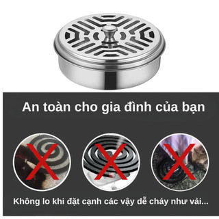 Khay Đốt Nhang Muỗi Inox Có Nắp Hộp Đựng Nhang Muỗi Kèm Giá Đỡ Chống Cháy Gọn Gàng Tiện Lợi