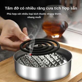 Khay Đốt Nhang Muỗi Inox Có Nắp Hộp Đựng Nhang Muỗi Kèm Giá Đỡ Chống Cháy Gọn Gàng Tiện Lợi