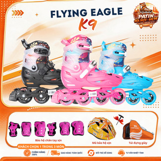 Giày patin trẻ em Flying Eagle K9 bánh cao su đặc, form nhựa, càng hợp kim nhôm chịu lực dưới 80kg 3 màu xanh/hồng/đỏ