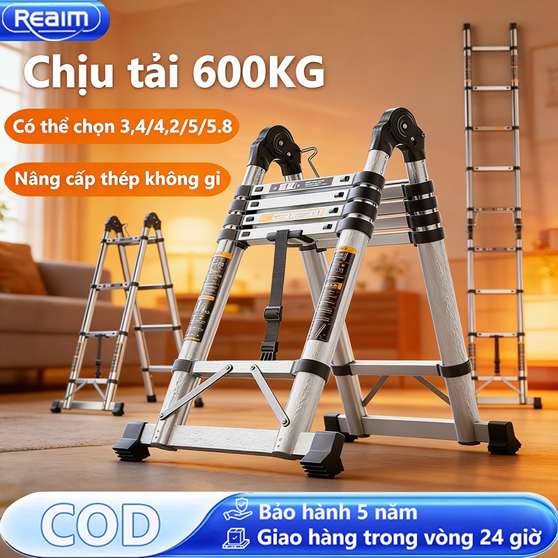 Thang Rút Nhôm Inox Chữ A Chữ I Nhập Khẩu Thang Rút Đôi Đơn Chất Liệu Nhôm Inox Tải trọng 600kg
