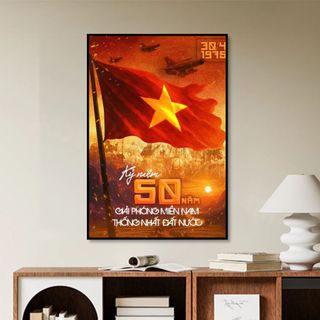 "Tranh Canvas Treo Tường Hình Bác Hồ, Giải Phóng Miền Nam  BH249 - Tranh Trang Trí 30/4, 1/5 Cho Quán Cafe, Homestay