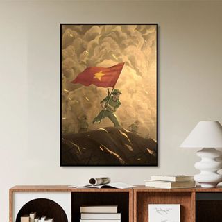 "Tranh Canvas Treo Tường Hình Bác Hồ, Giải Phóng Miền Nam  BH249 - Tranh Trang Trí 30/4, 1/5 Cho Quán Cafe, Homestay