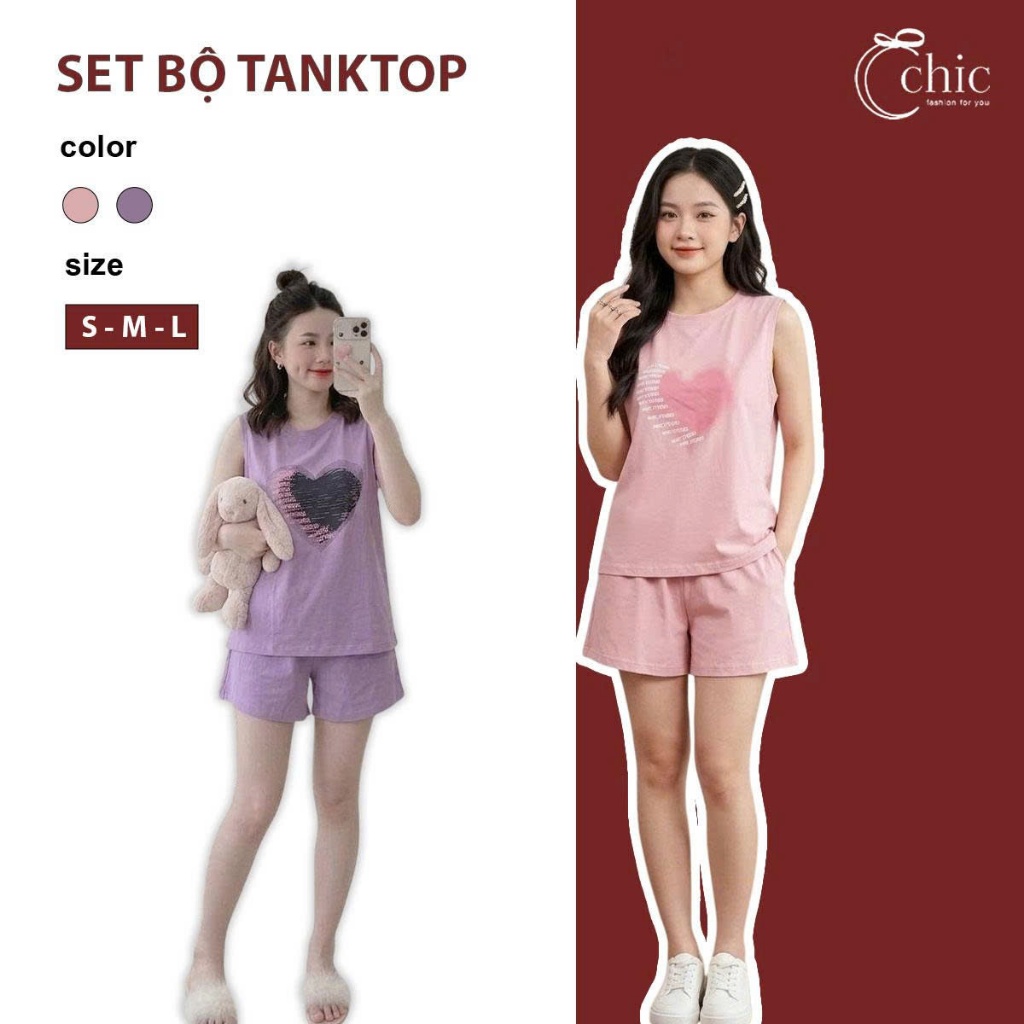 Set Đồ Bộ Nữ Mặc Nhà Tanktop Sát Nách Quần Cộc In Hình Họa Tiết Dễ Thương Chất Cotton CS019