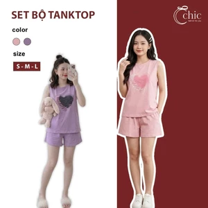 Set Đồ Bộ Nữ Mặc Nhà Tanktop Sát Nách Quần Cộc In Hình Họa Tiết Dễ Thương Chất Cotton CS019