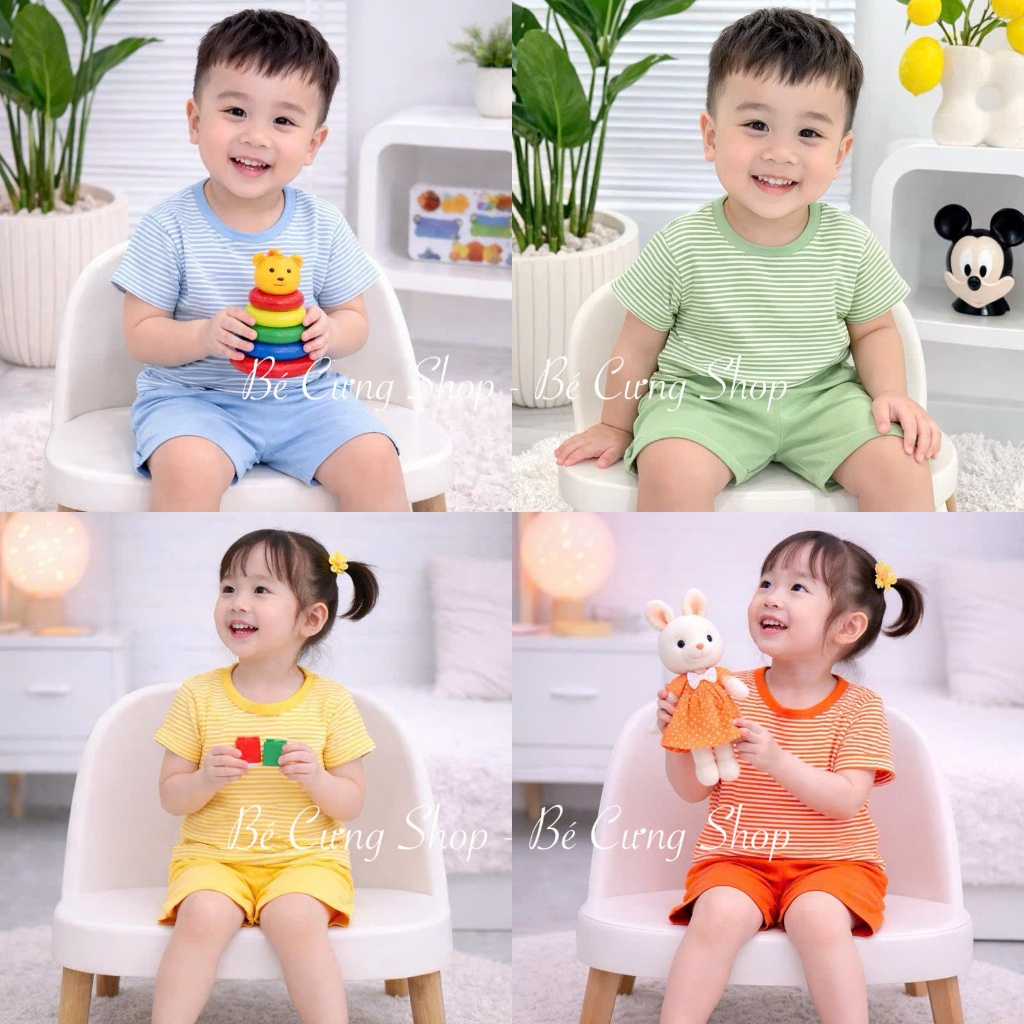 (PHIÊN BẢN 2026)Bộ đồ cộc tay sọc dệt chất thun lạnh mềm mịn cho bé trai bé gái từ 7-28kg