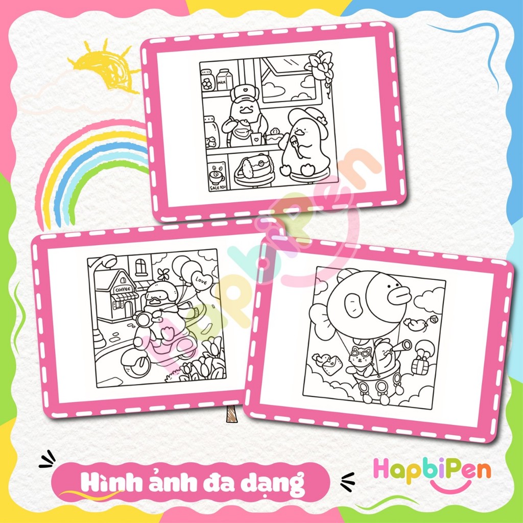 Bộ tranh tô màu cho bé với 42 trang chủ đề chú vịt Bubble Besties phong cách Kawaii dễ thương Vol 6