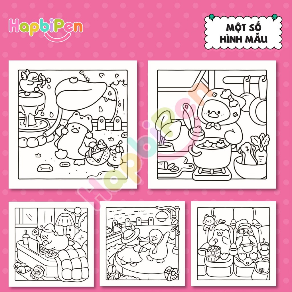 Bộ tranh tô màu cho bé với 42 trang chủ đề chú vịt Bubble Besties phong cách Kawaii dễ thương Vol 6