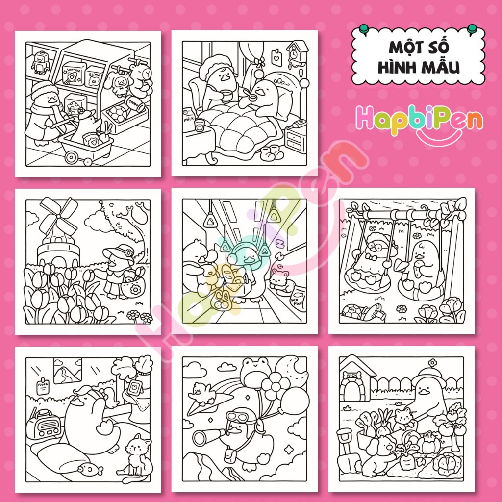 Bộ tranh tô màu cho bé với 42 trang chủ đề chú vịt Bubble Besties phong cách Kawaii dễ thương Vol 6