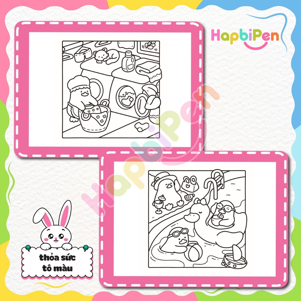 Bộ tranh tô màu cho bé với 42 trang chủ đề chú vịt Bubble Besties phong cách Kawaii dễ thương Vol 6