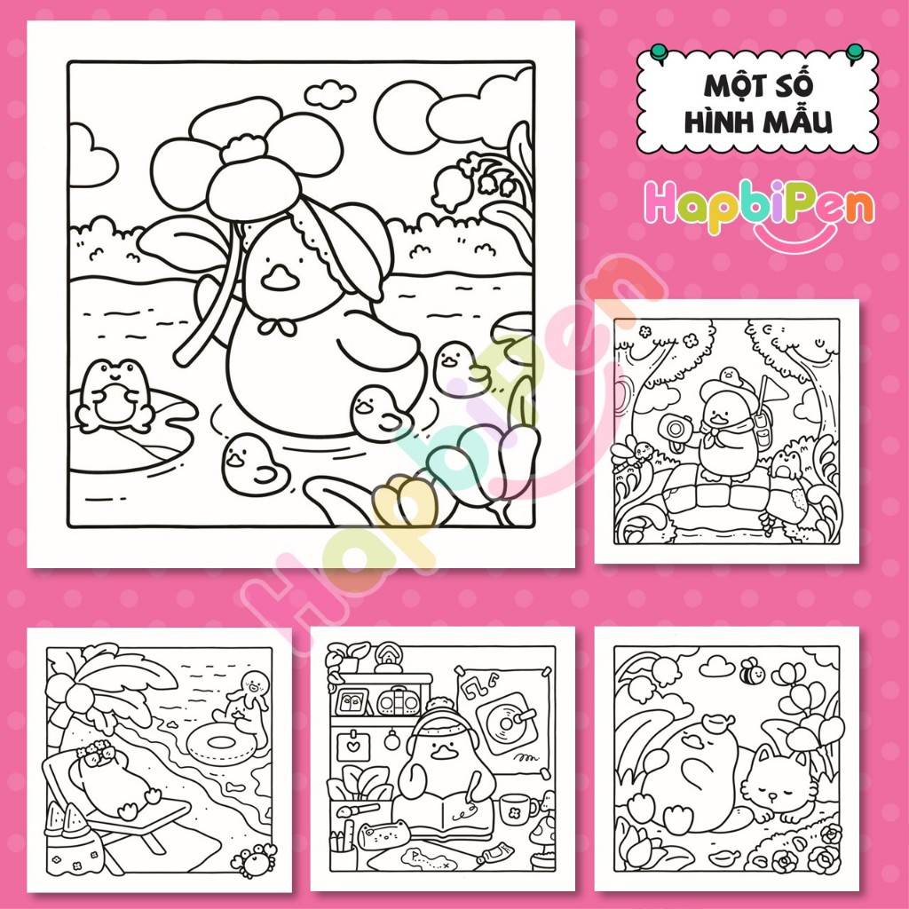 Bộ tranh tô màu cho bé với 42 trang chủ đề chú vịt Bubble Besties phong cách Kawaii dễ thương Vol 6