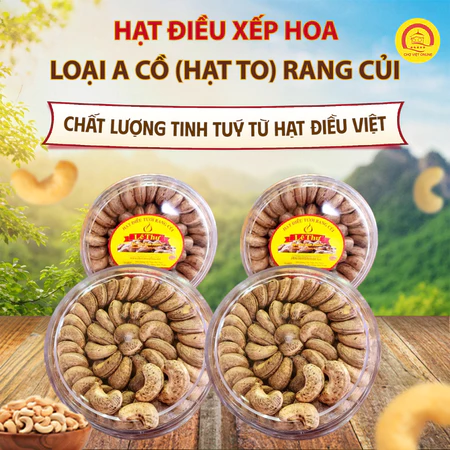 Hộp/500G Hạt điều xếp hoa LOẠI A Cồ (HẠT TO) rang củi Bình Phước LÊ THƯ giòn rụm béo bùi