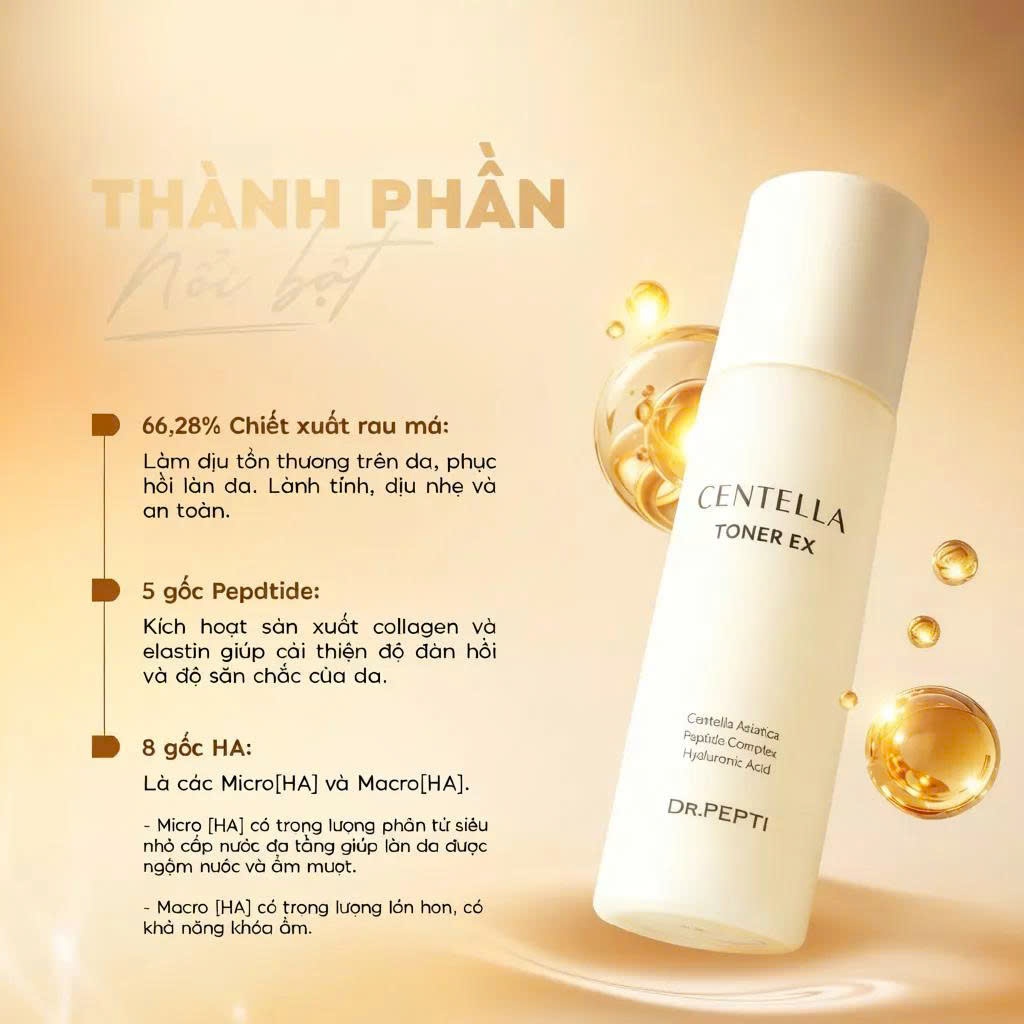 Nước Hoa Hồng Dưỡng Da Cấp Ẩm, Căng Bóng Dr.Pepti Centella Toner Ex 180ml