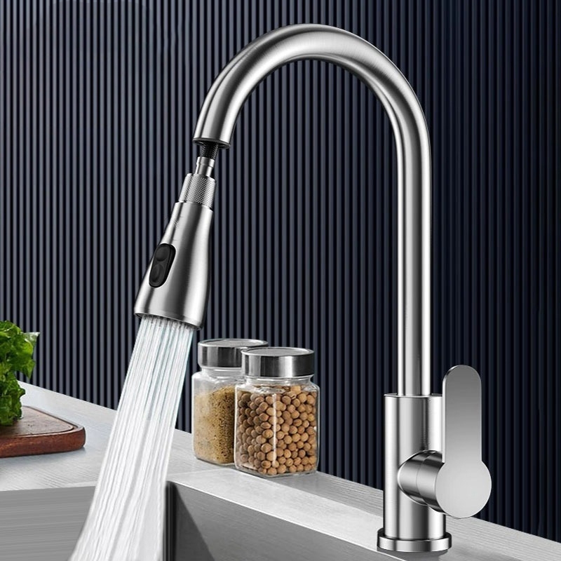 Vòi rửa bát nóng lạnh Inox rút dây 2 chế độ nóng lạnh xoay 360 cao cấp