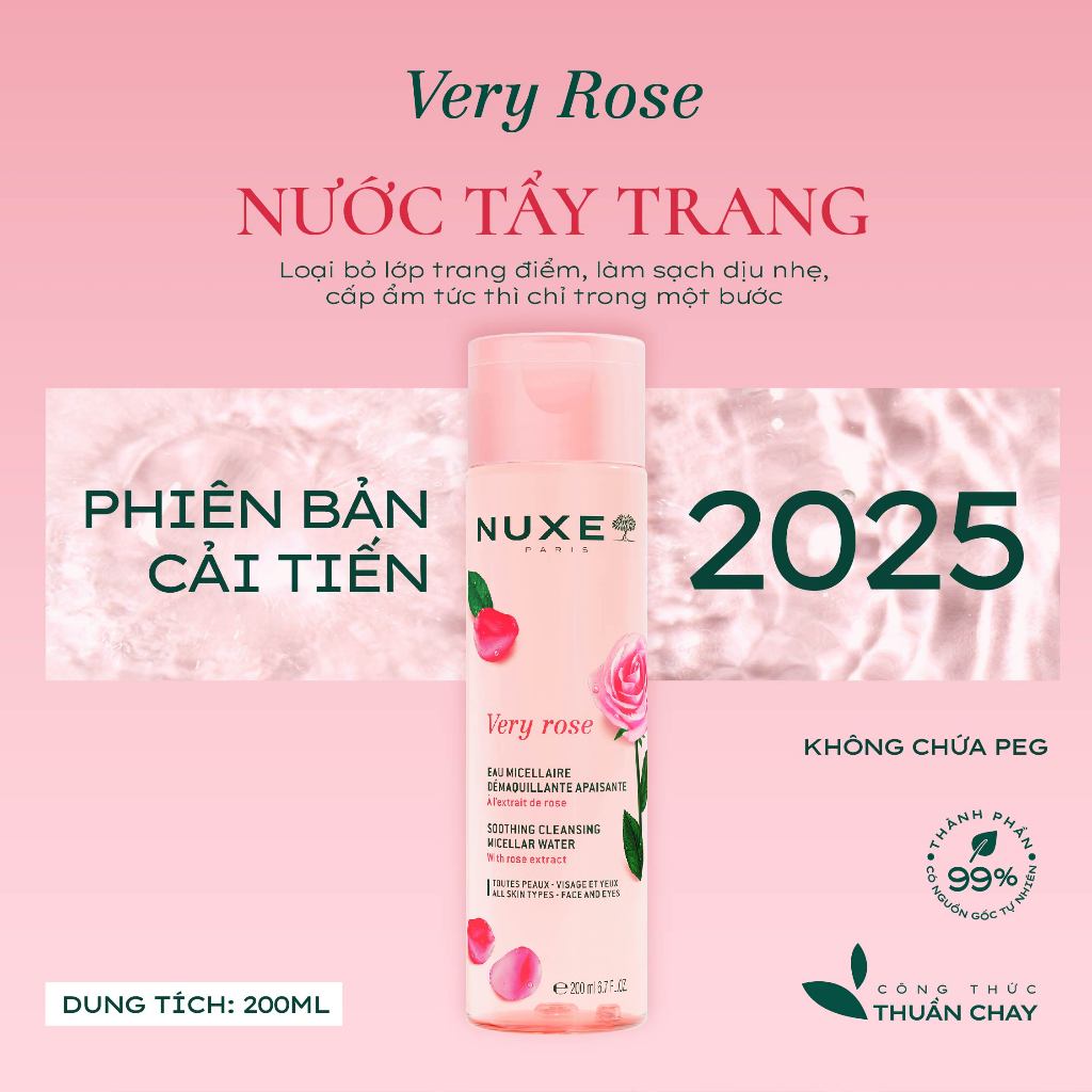 Nước tẩy trang Micellar 3 trong 1 chiết xuất hoa hồng Nuxe Very Rose 100ml [ Quà tặng không bán ]