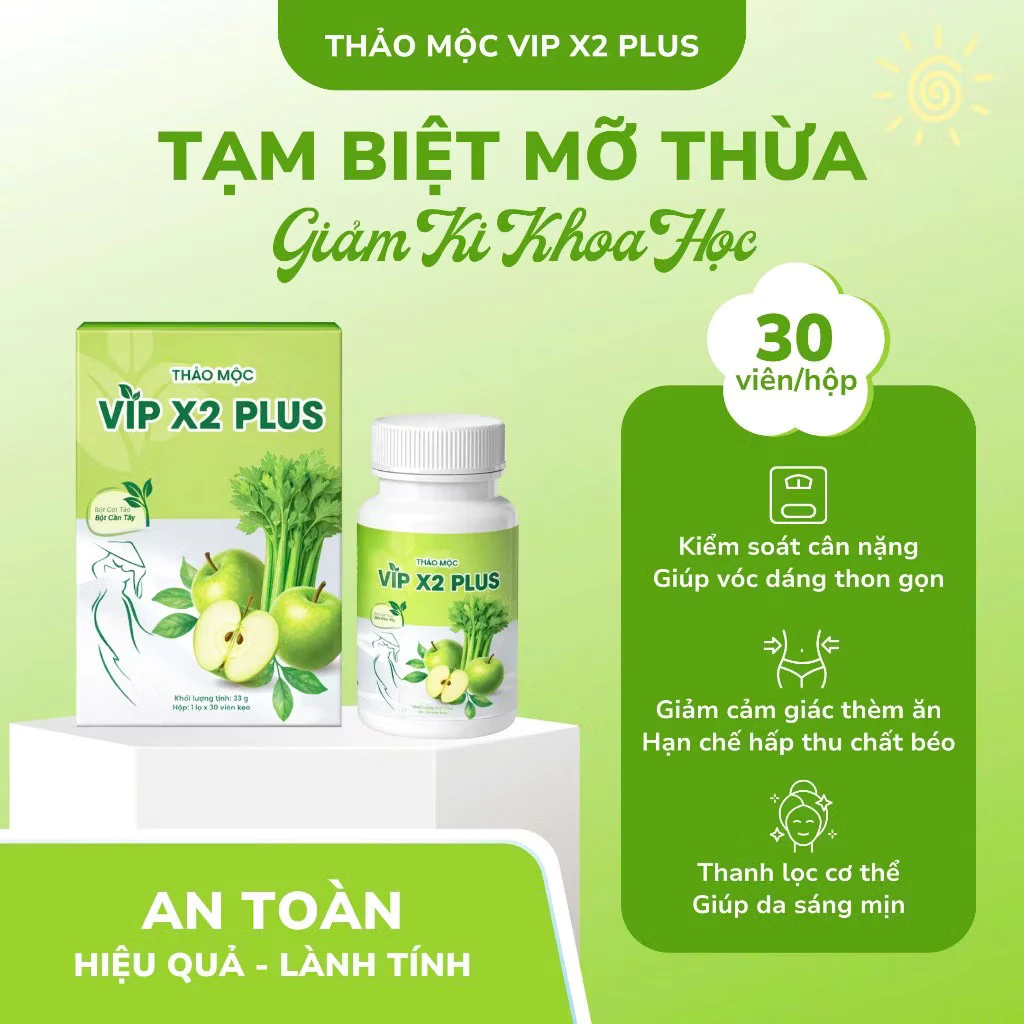 Thảo mộc giảm cân cấp tốc VIP X2 PLUS chiết xuất thảo mộc, giúp giảm cân an toàn, sáng da đẹp dáng