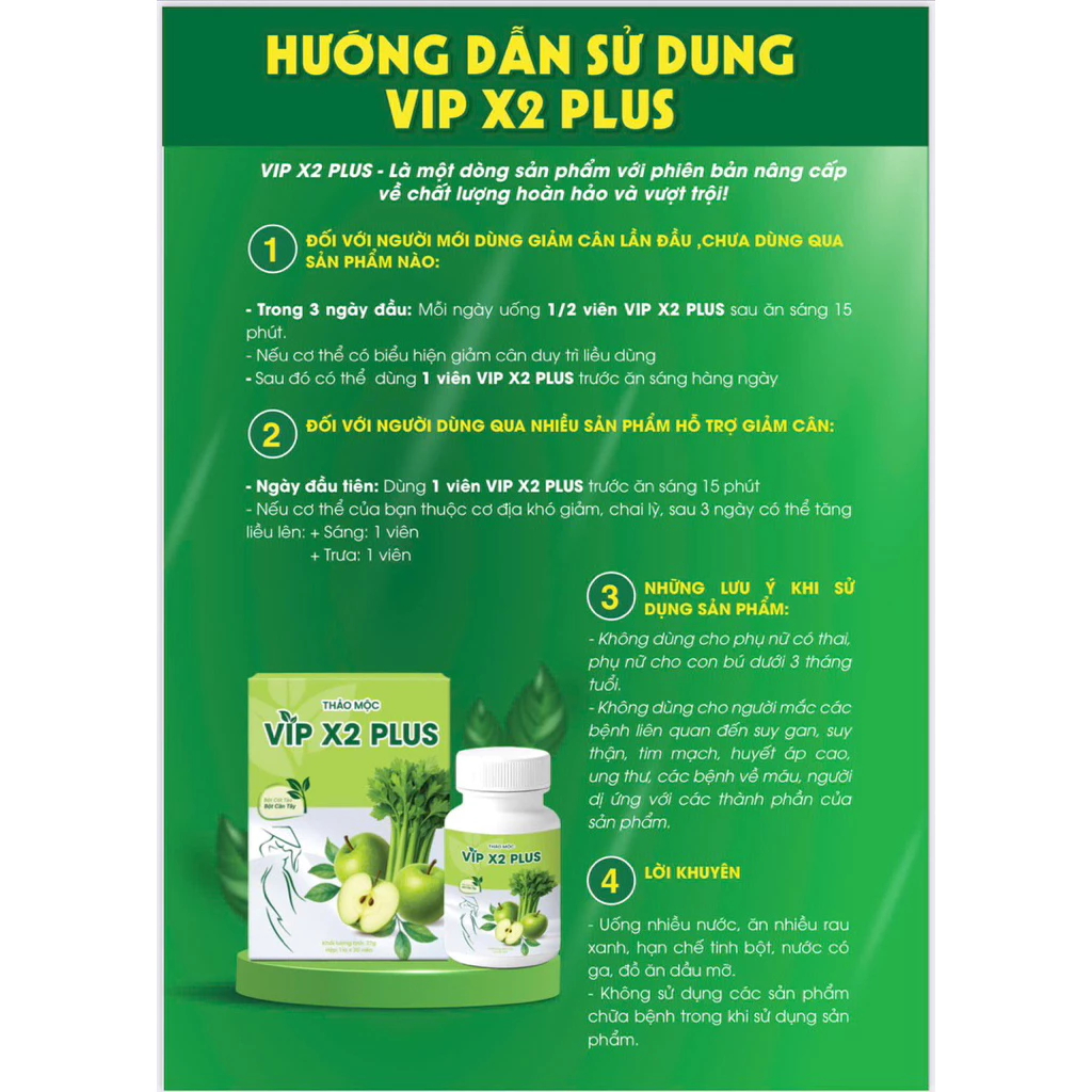 Thảo mộc giảm cân cấp tốc VIP X2 PLUS chiết xuất thảo mộc, giúp giảm cân an toàn, sáng da đẹp dáng