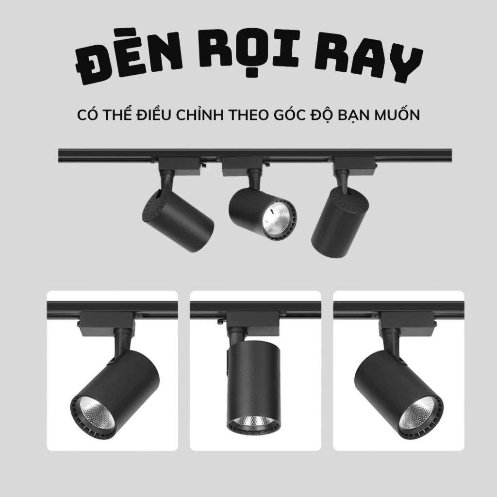 Combo 3 Đèn Led Rọi Ray Ống Bơ + 1 Thanh Ray 1m, Đèn Rọi Ống Bơ Trang Trí Shop, Cửa Hàng