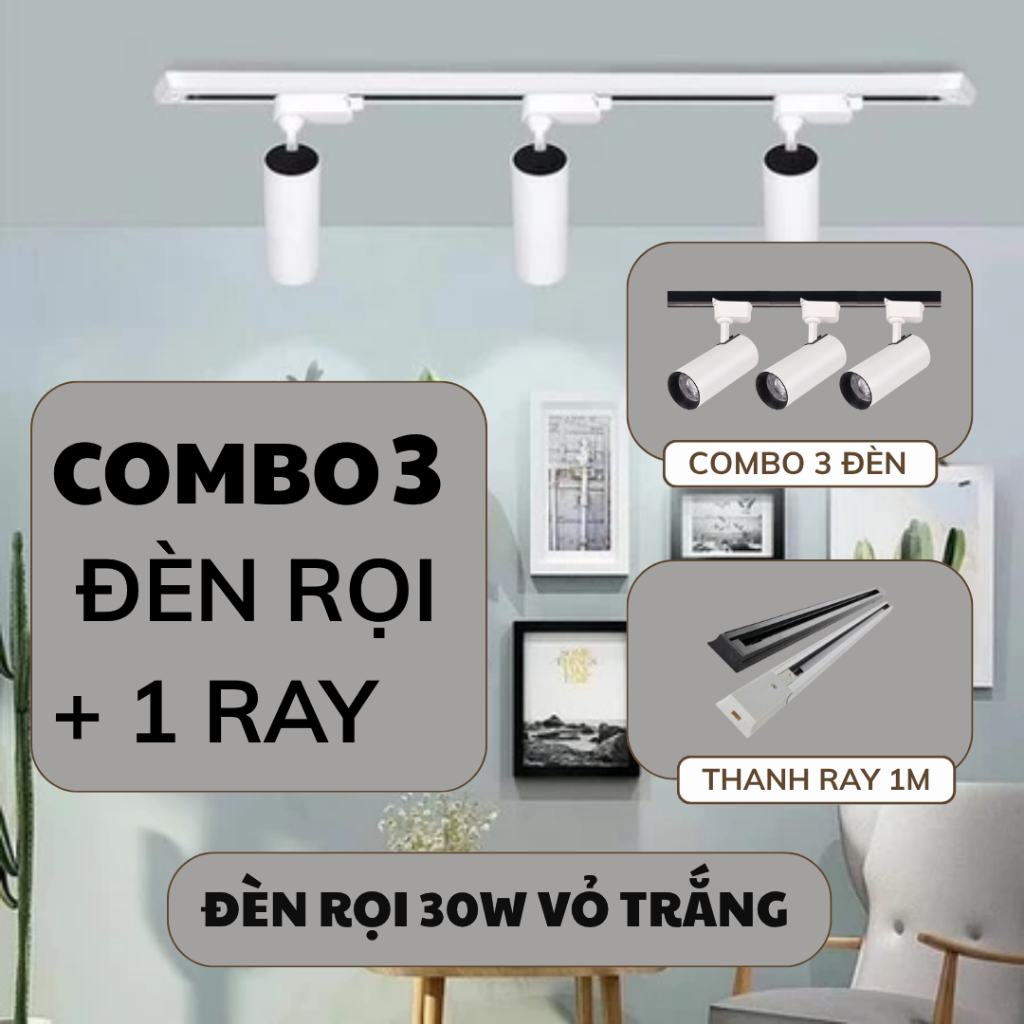 Combo 3 Đèn Led Rọi Ray Ống Bơ + 1 Thanh Ray 1m, Đèn Rọi Ống Bơ Trang Trí Shop, Cửa Hàng
